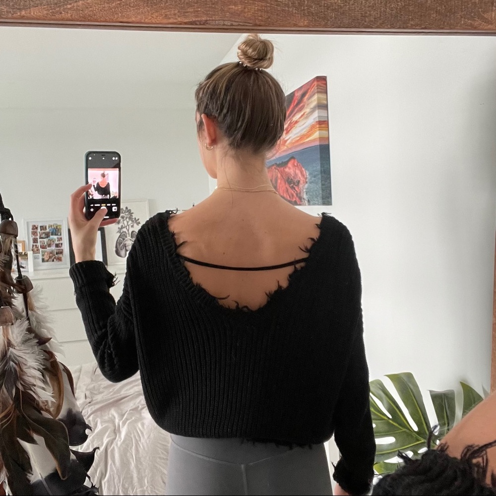 Black Fringe Knit Crop Sweater - Final Sale!
